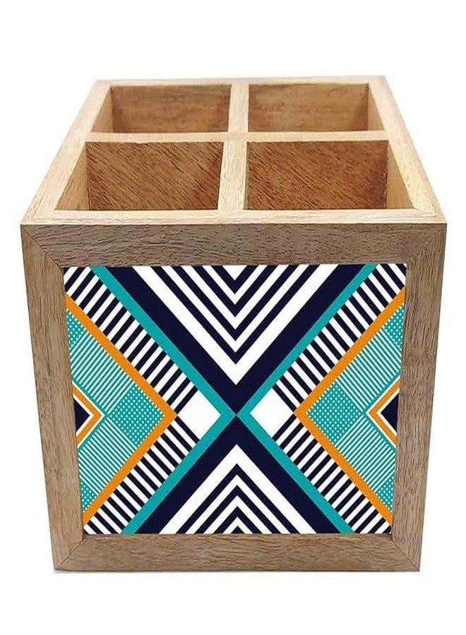 نتكيس حامل أدوات مائدة خشبي من نوتكيس، منظم ملاعق وشوك وسكاكين، مناسب لطاولة الطعام والمطبخ - صنع في الهند - الملاعق غير متضمنة - مزيج أزتيكي - Image 4